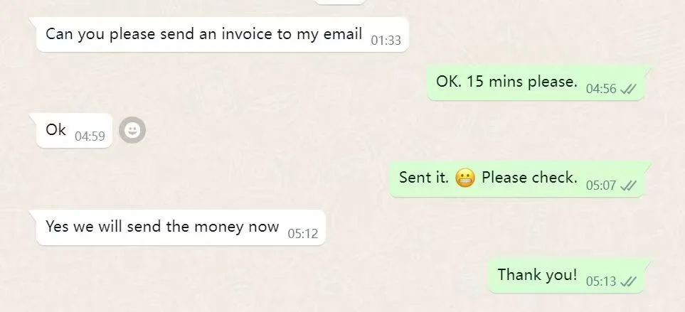 Invoice request chat conversation