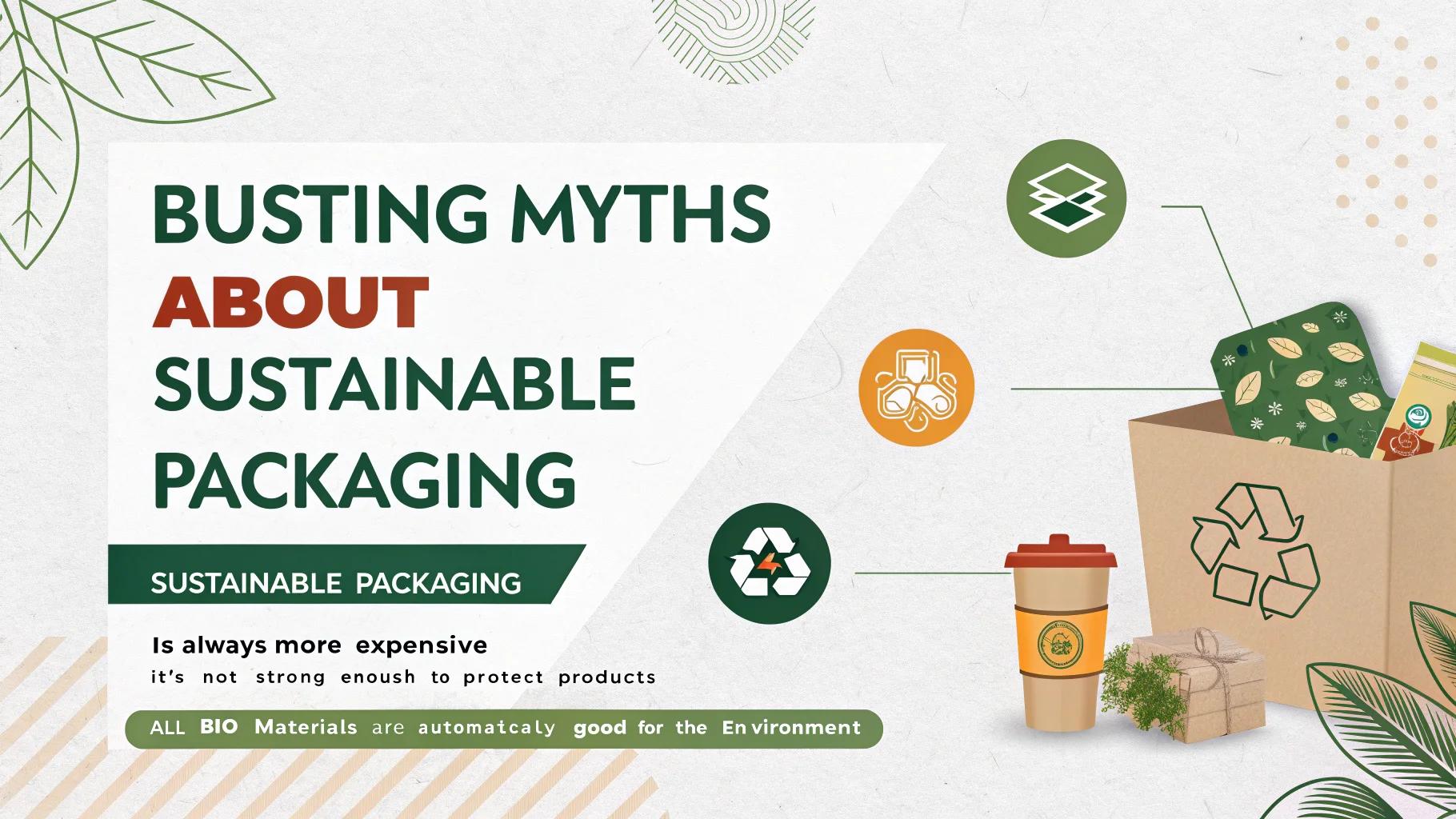 Sustainable Packaging Myths Busted An image of a mythbusters-style stamp saying "MYTH BUSTED" over a plastic bottle.
