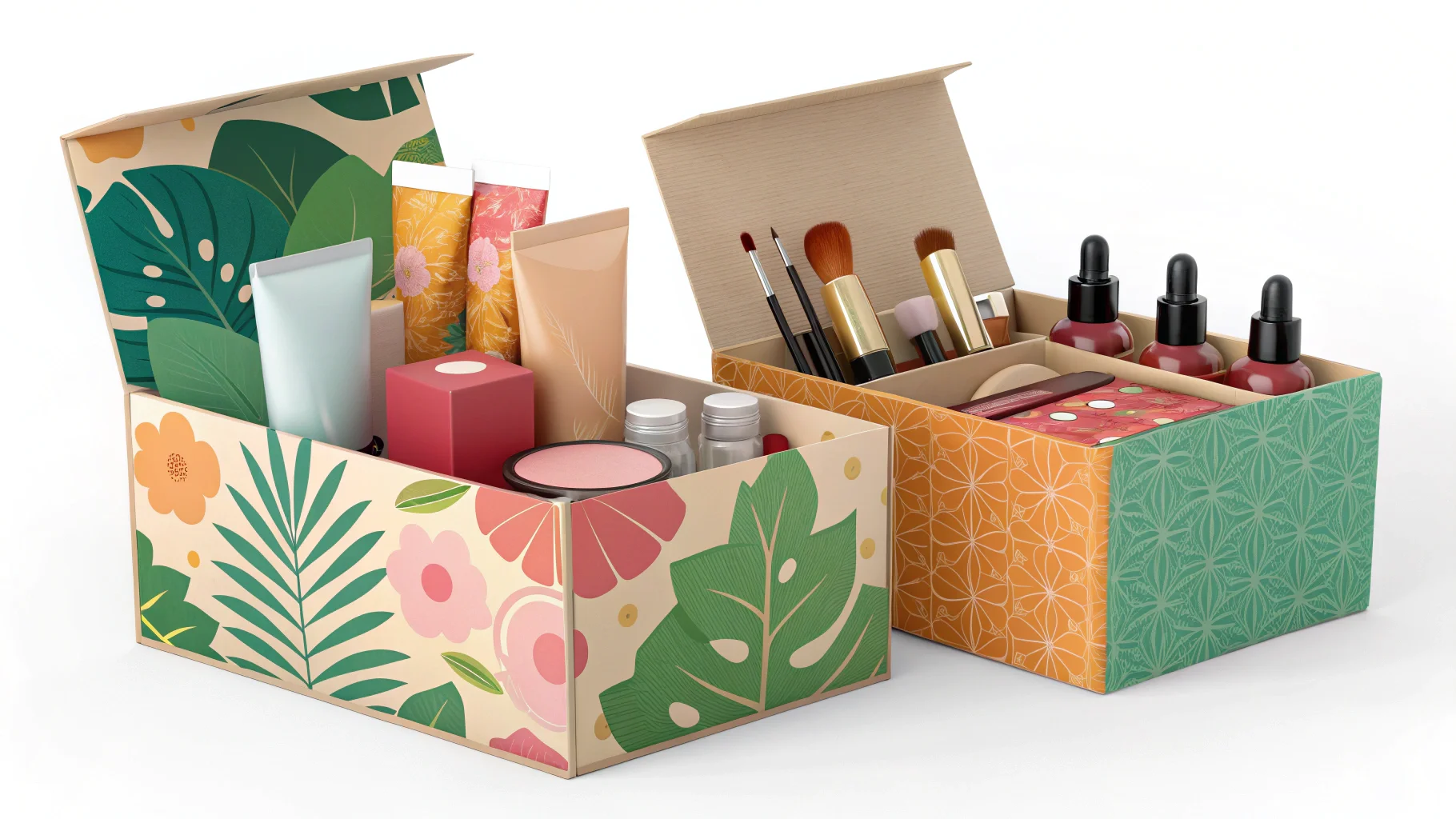 An arrangement of beauty and self-care products from a subscription box