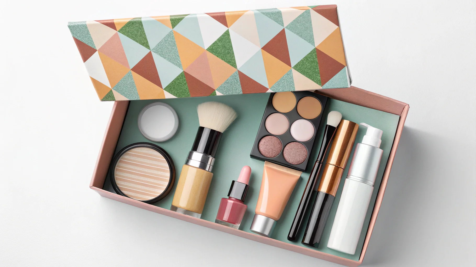 alt with keywords: a collection of makeup products from a subscription box