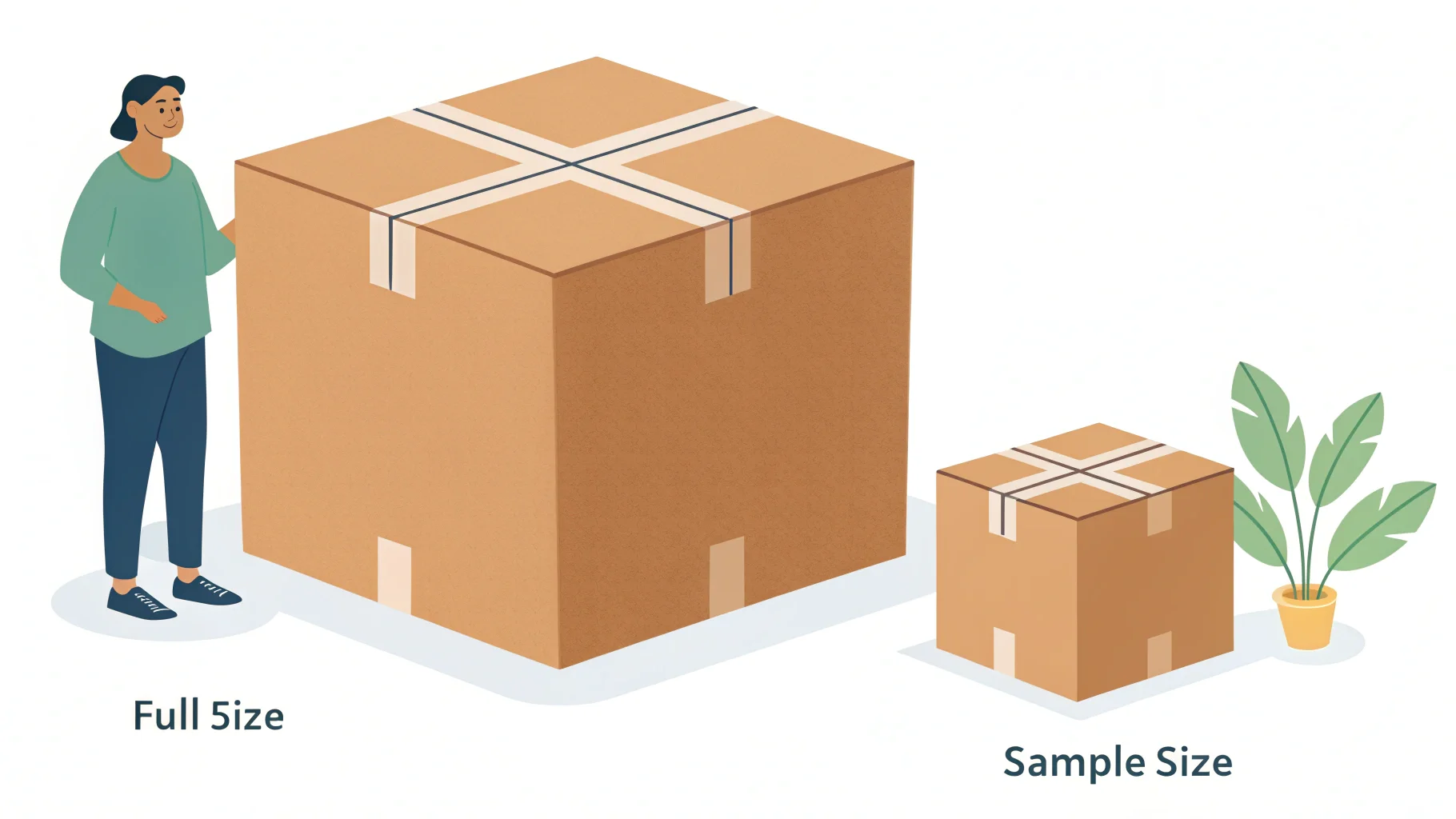 A side-by-side comparison of a full size makeup box and a sample size makeup box