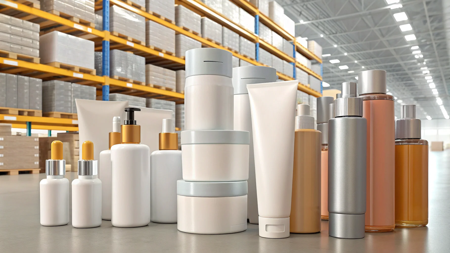 stacks of cosmetic jars ready for wholesale distribution