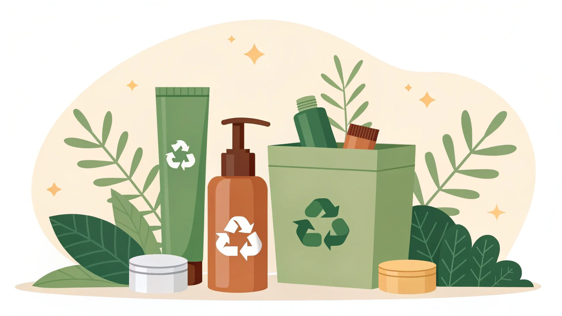 A recycling bin overflowing with confusing and non-recyclable cosmetic packaging