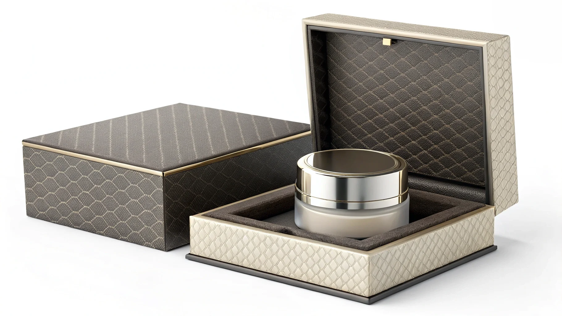 Close-up of a person unboxing a luxury cosmetic product