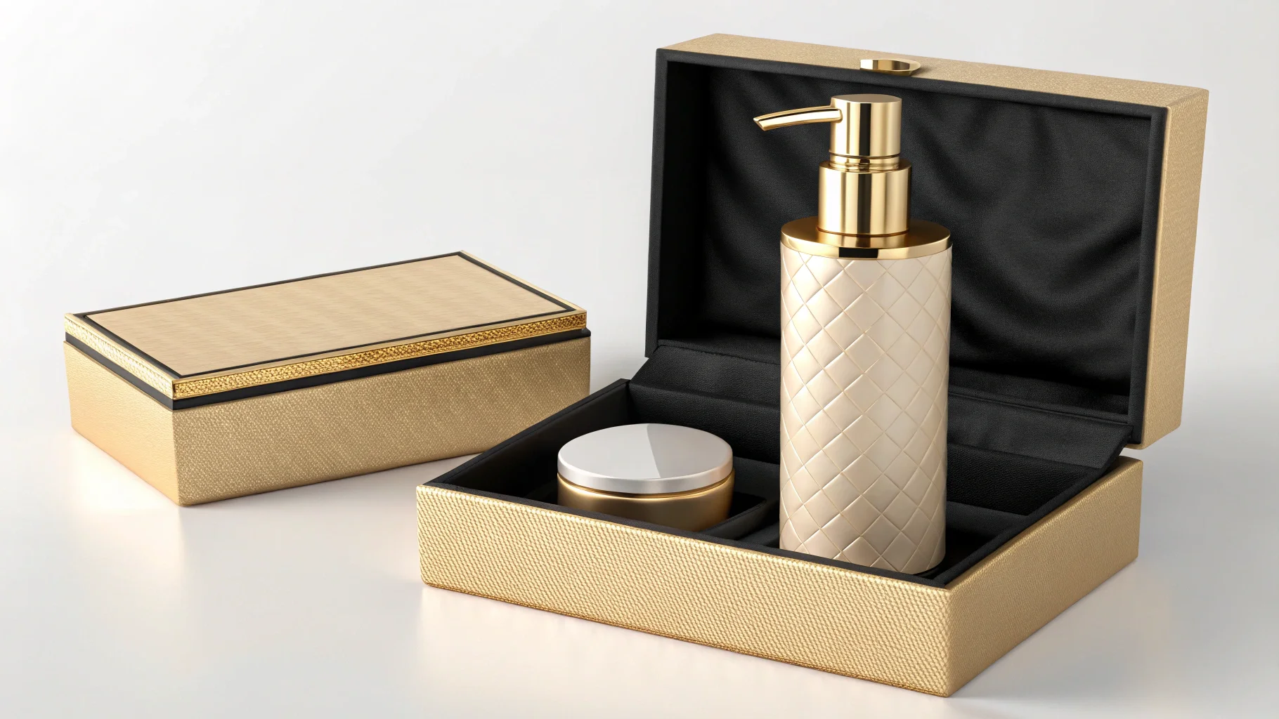 A person holding a heavy, luxurious cosmetic jar