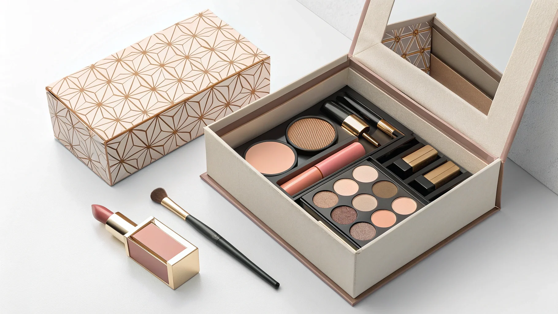 A collection of makeup products from a subscription box