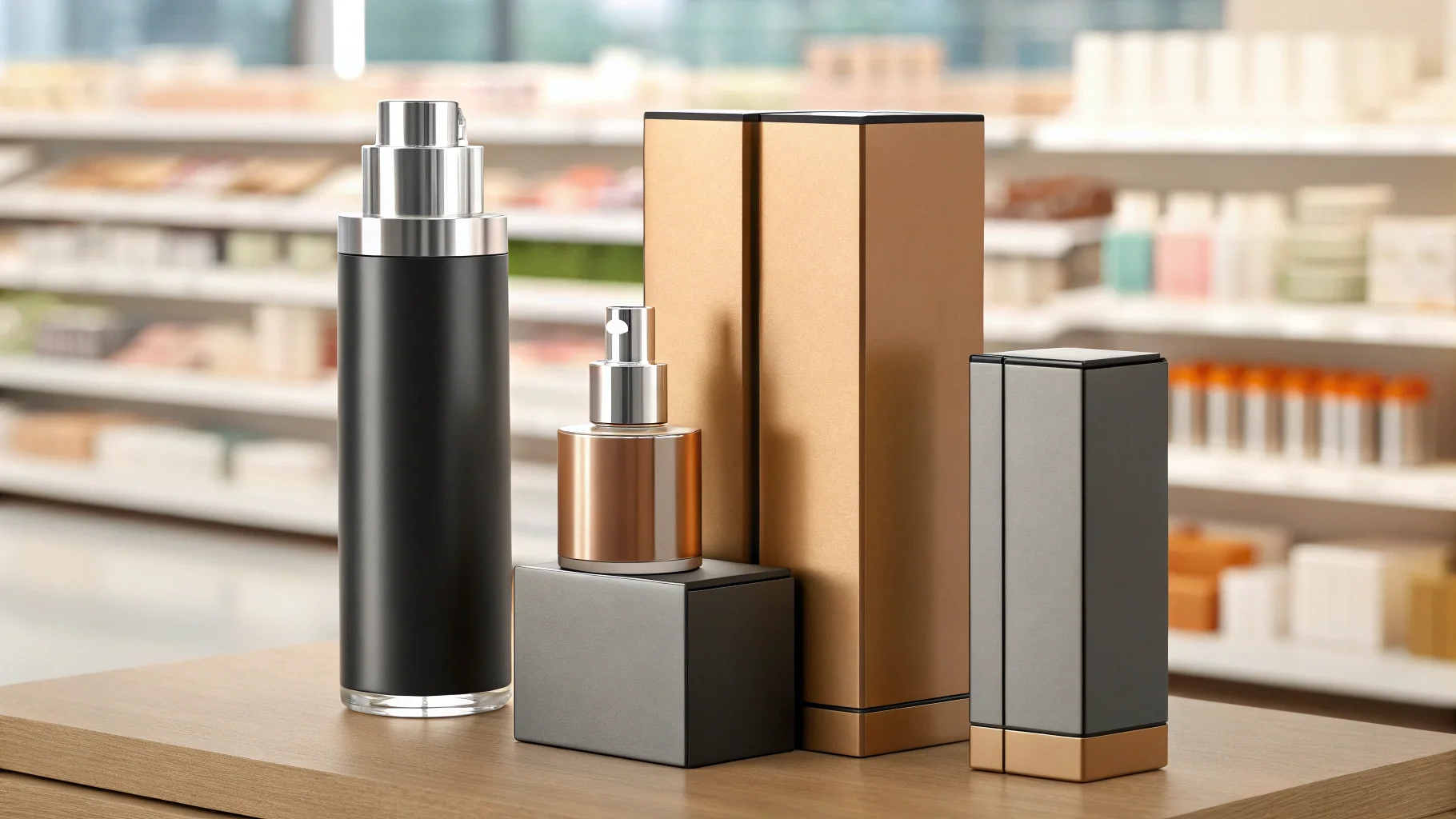 A collection of modern and luxurious cosmetic packaging boxes