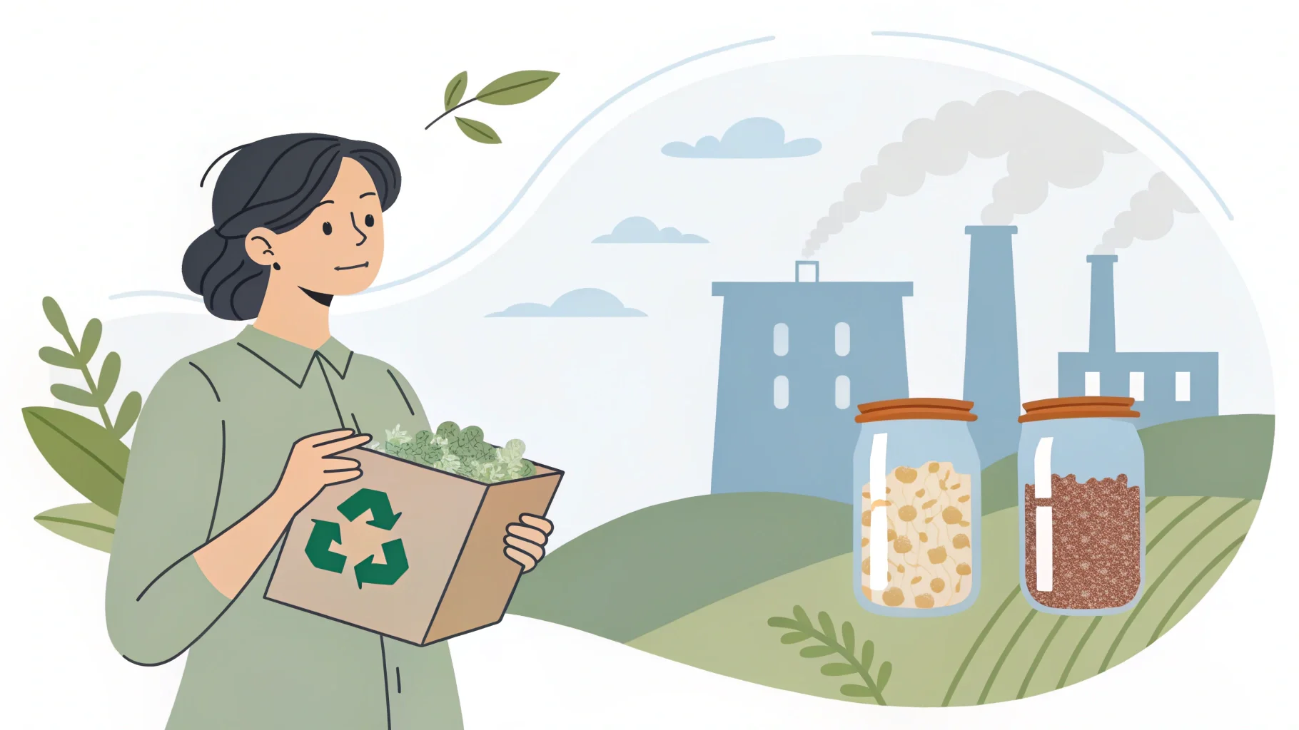 A collection of sustainable cosmetic containers made from glass, bamboo, and recycled plastic