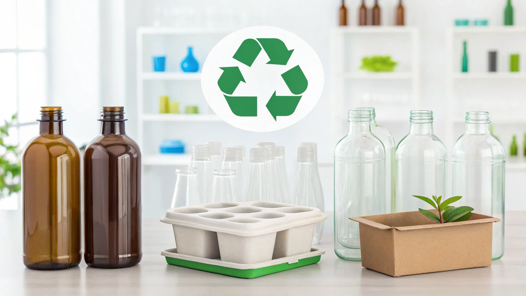 A comparison of different eco-friendly materials like glass, plastic, and paper alt with keywords