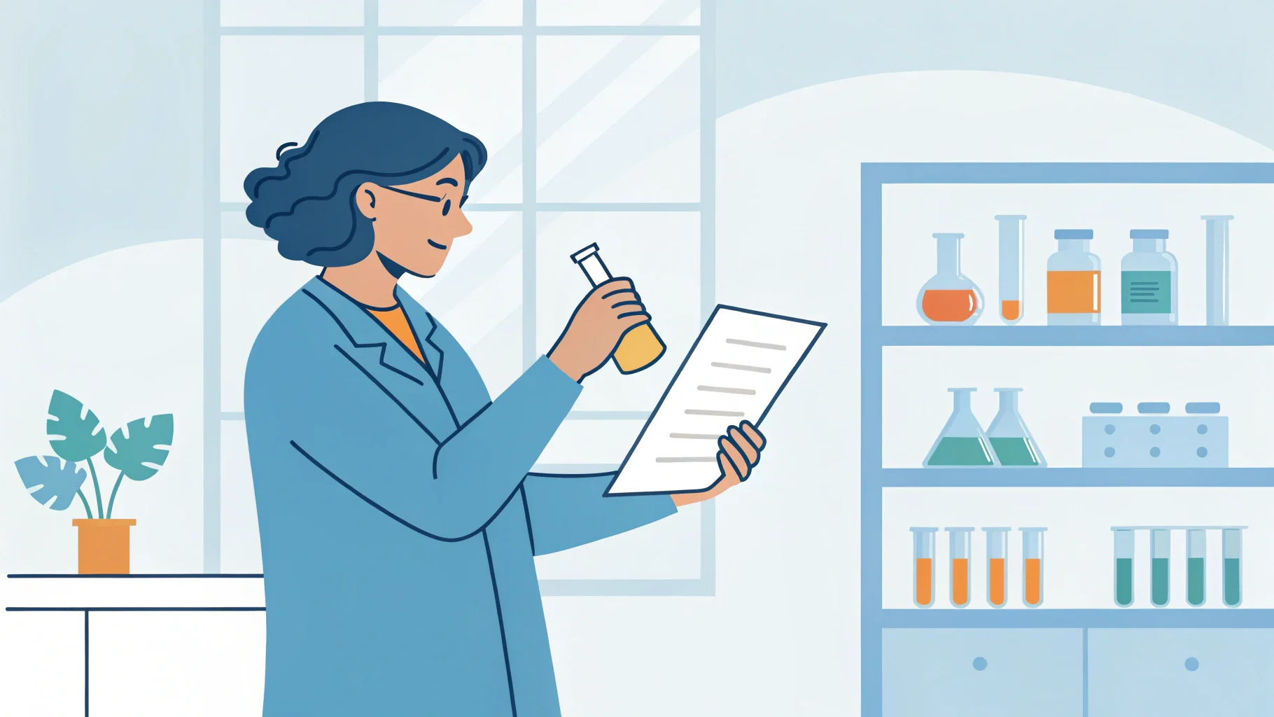 Cosmetic Product Requirements and Regulations a lab technician testing cosmetic formula compatibility with a plastic bottle