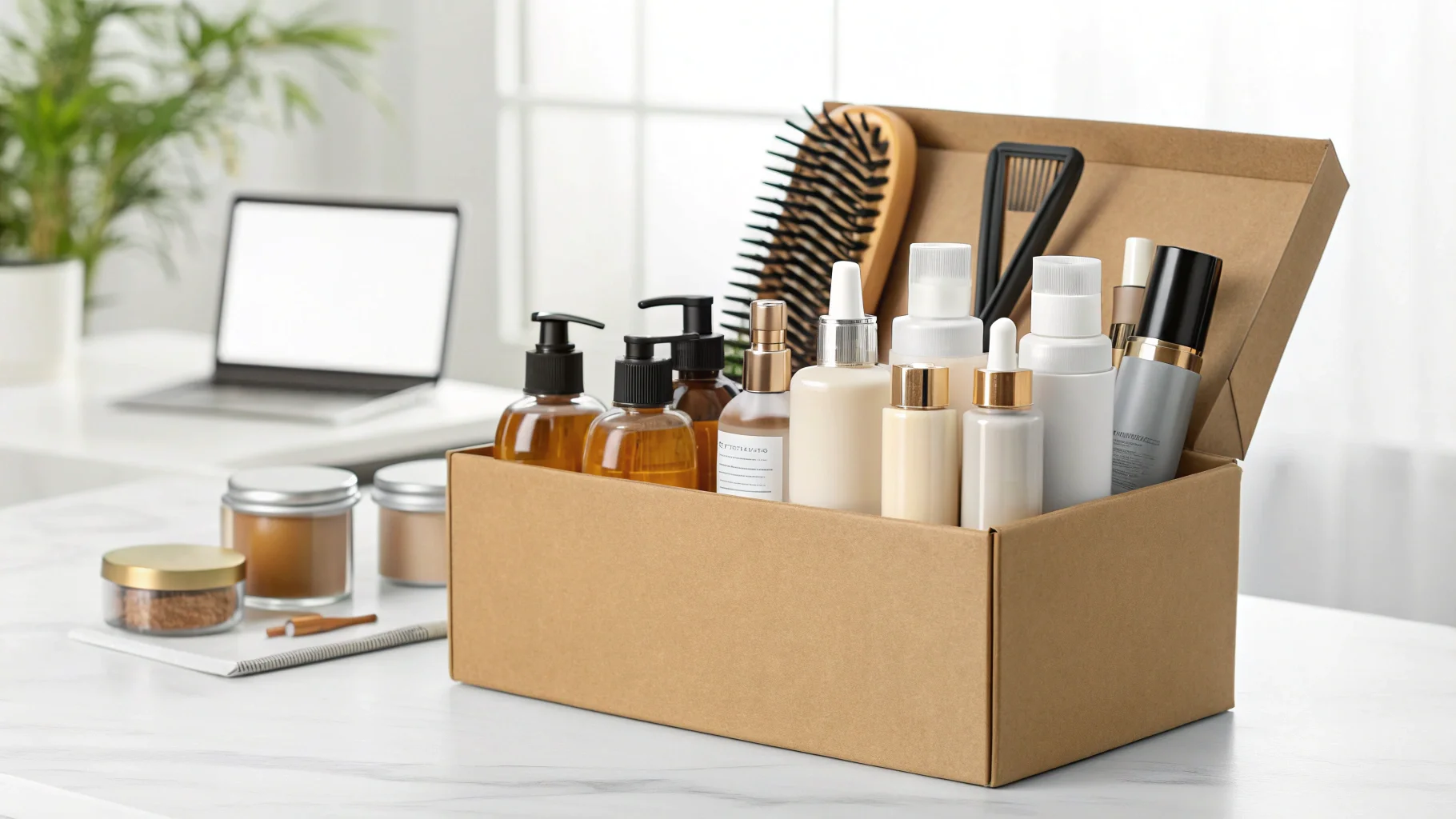 a question mark made of hair care products