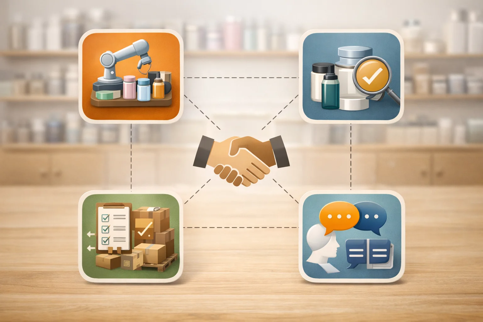 a quality control expert inspecting a cosmetic bottle