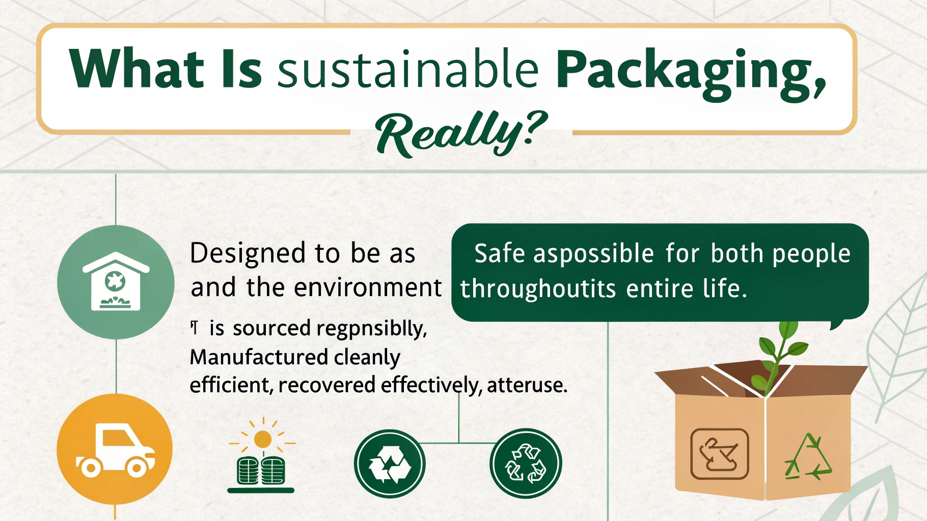 Lifecycle of Sustainable Packaging An infographic showing the circular lifecycle of sustainable packaging.
