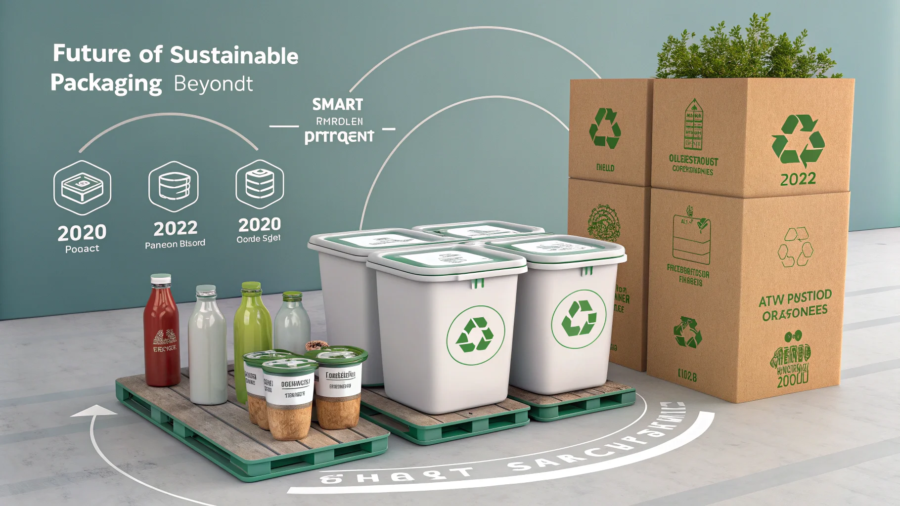 Future of Sustainable Packaging A futuristic image showing smart packaging with a digital label and a drone delivering a refill pod.