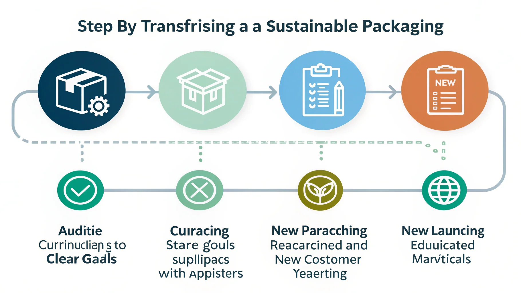 Roadmap to Sustainable Packaging A simple roadmap graphic with four steps: Audit, Goal Set, Test, Launch.