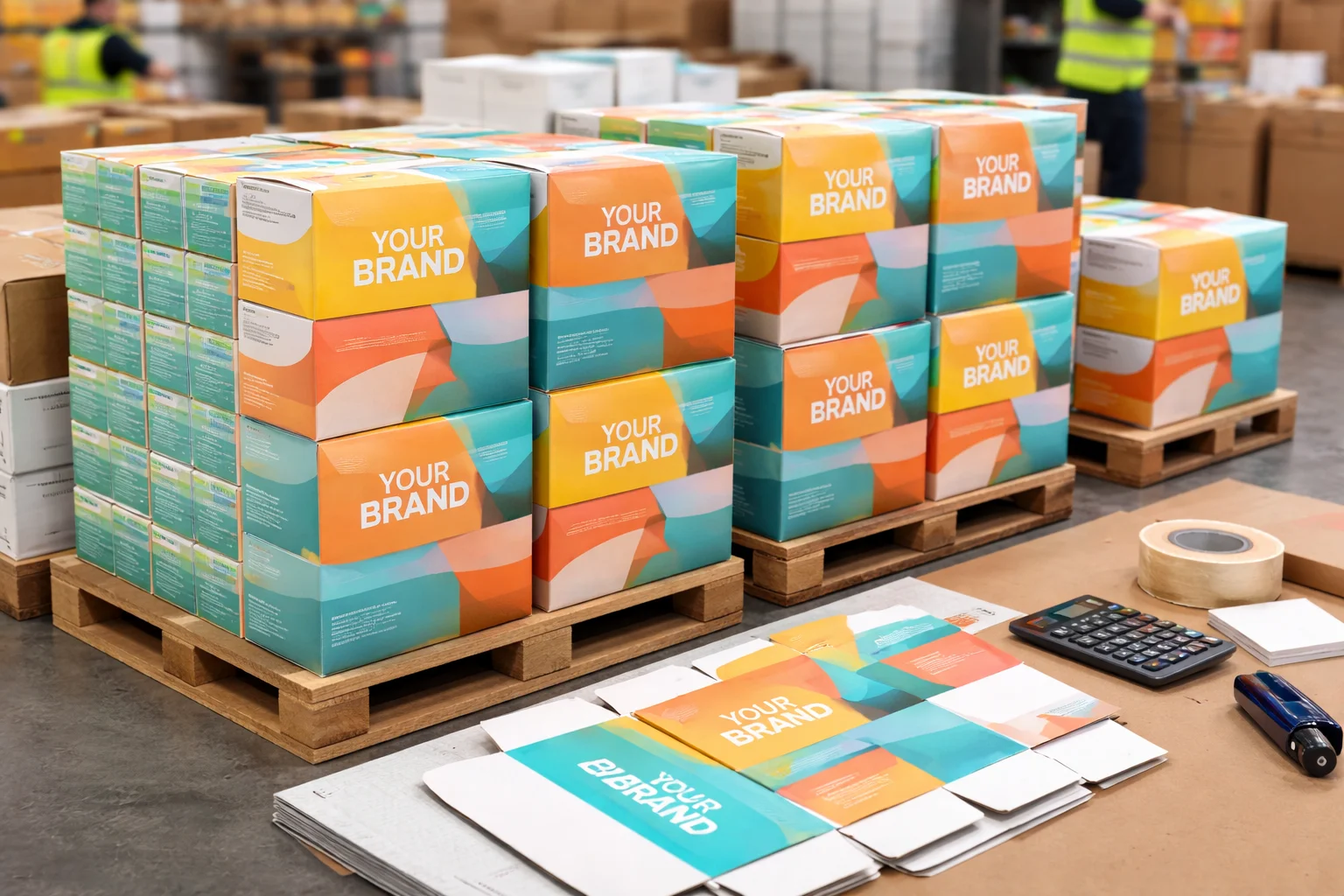 Cost-Effective Bulk Tuck Boxes Stack of flat-packed custom tuck boxes