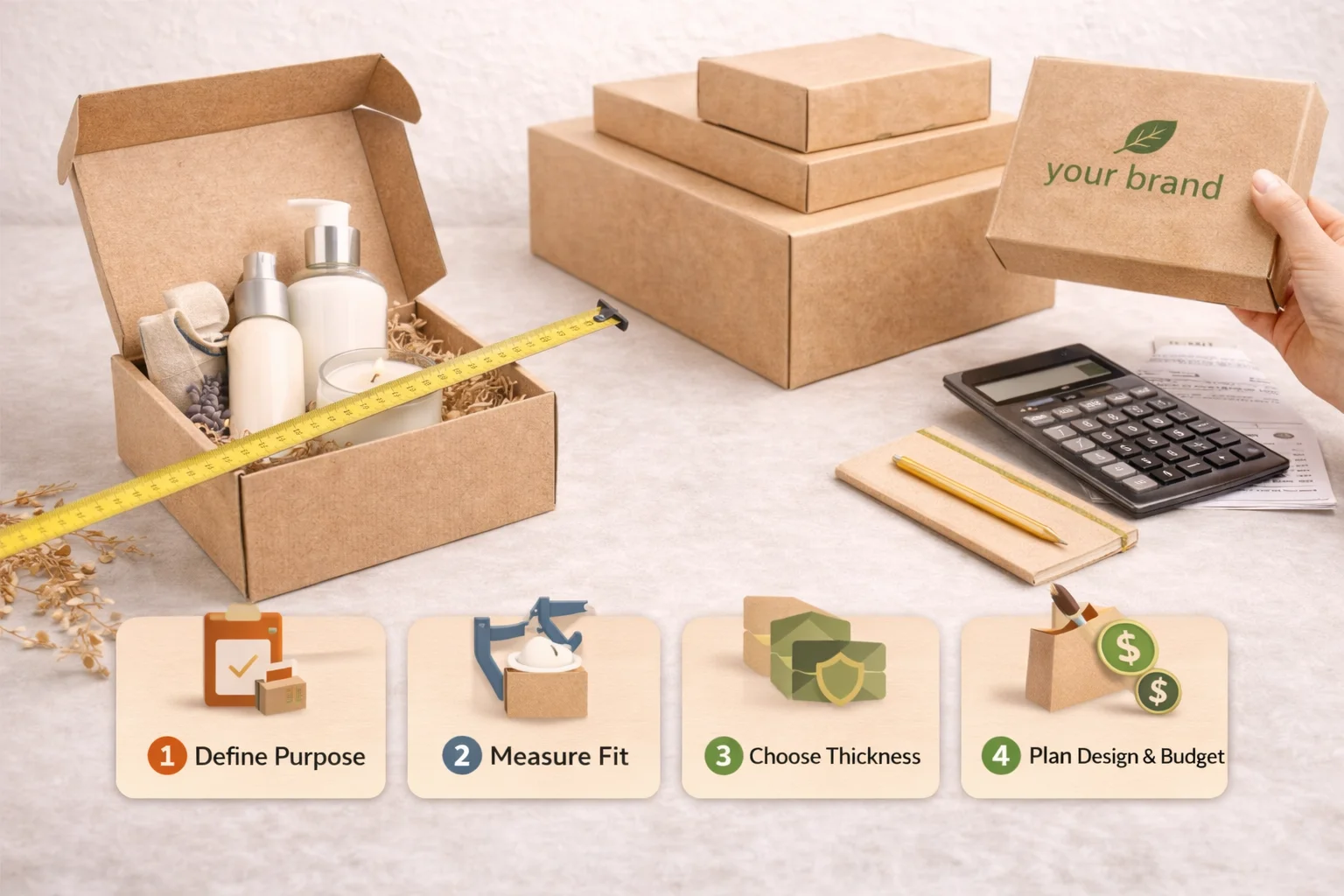 a person measuring a product for a box