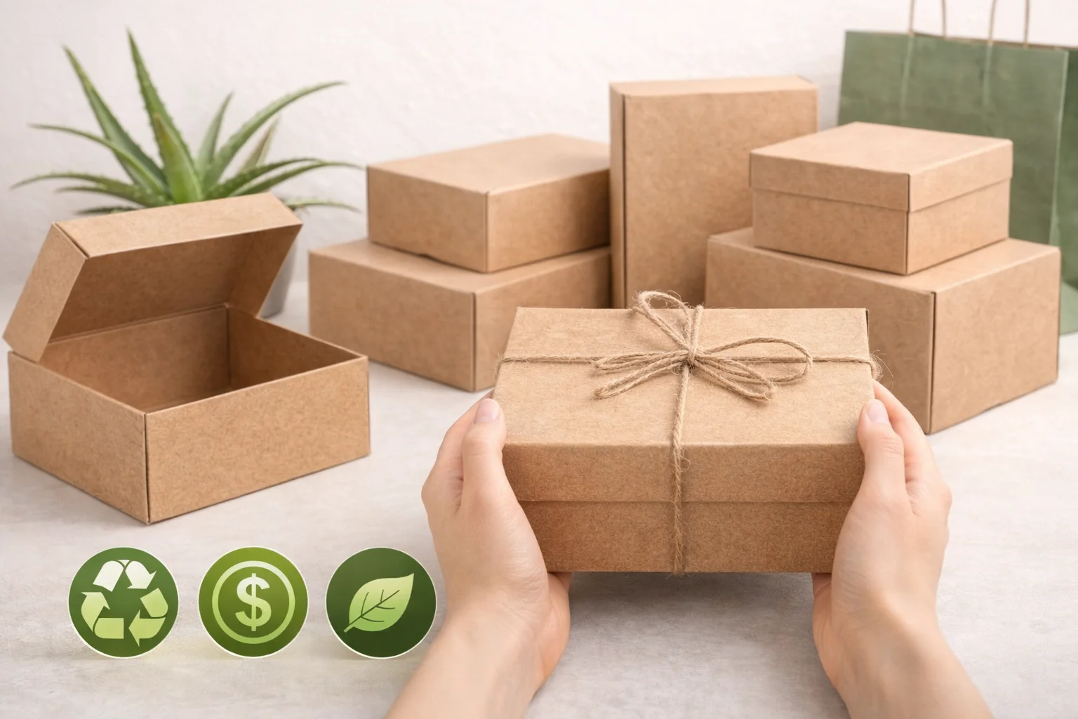 a person holding a branded kraft box