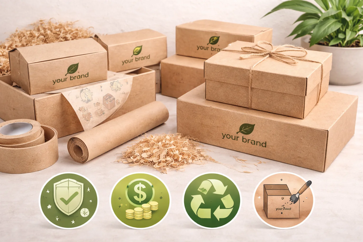 kraft boxes on a production line