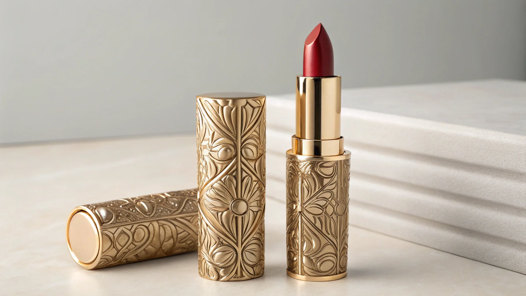 A customer choosing a lipstick based on its box