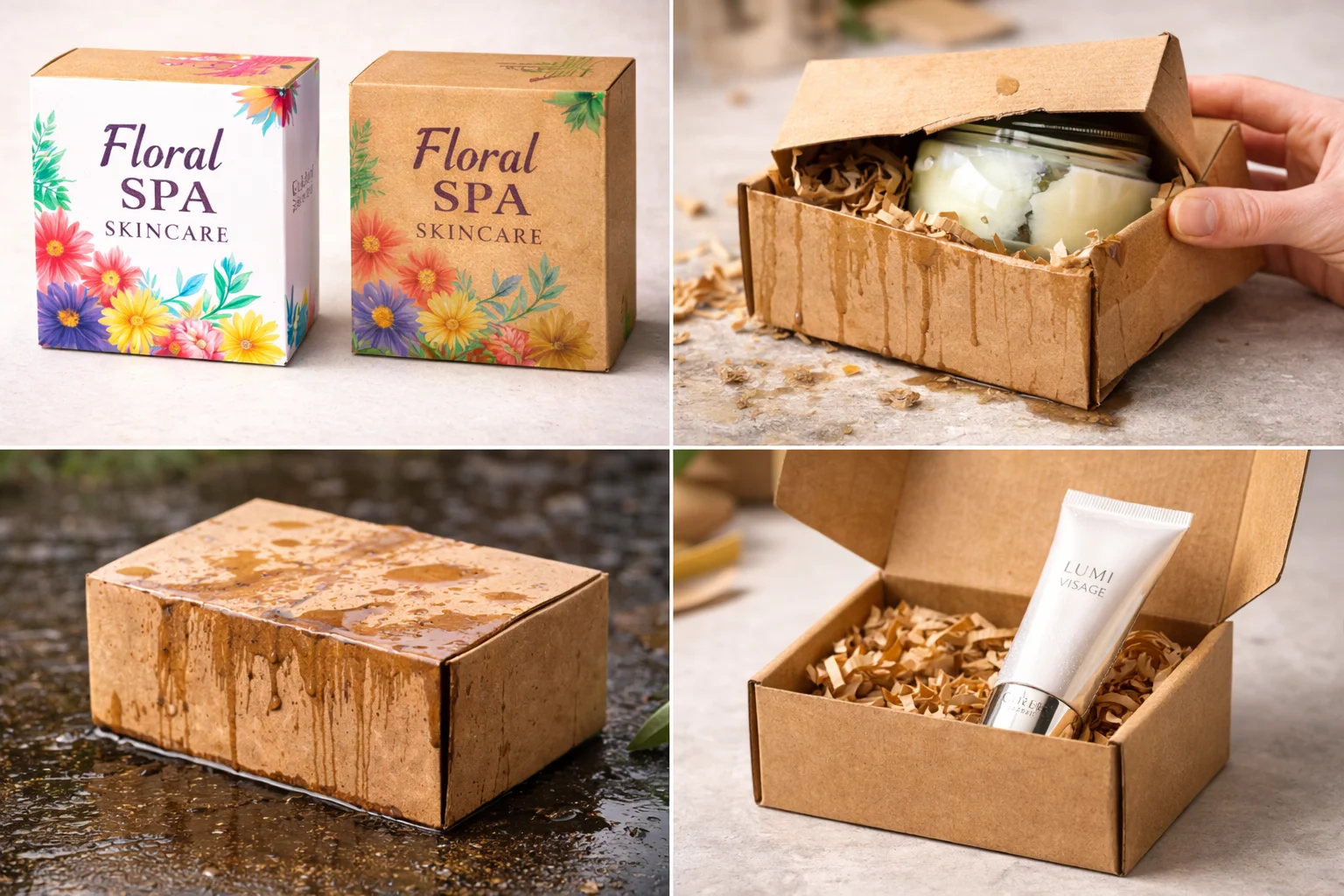 A flimsy, sagging kraft box holding a heavy product