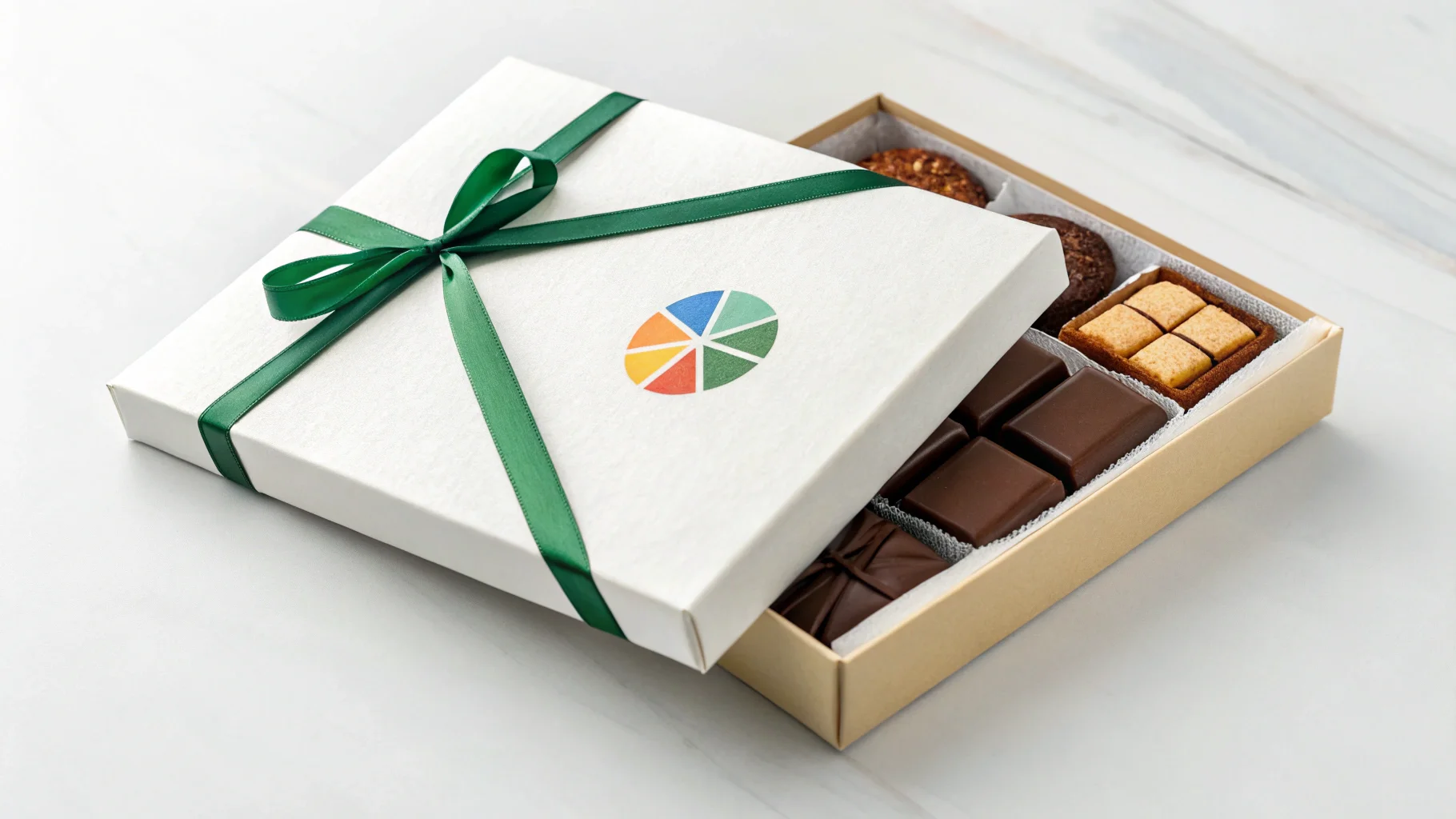 A close-up of a well-designed gift box showing logo, color, and texture