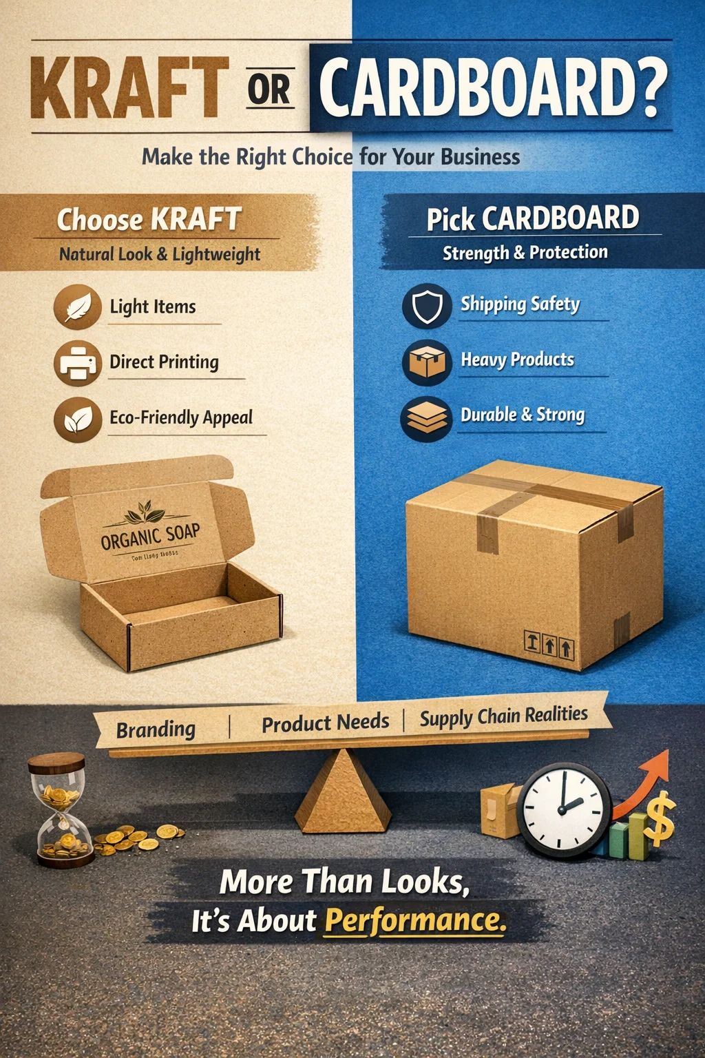 Kraft and Cardboard boxes side-by-side