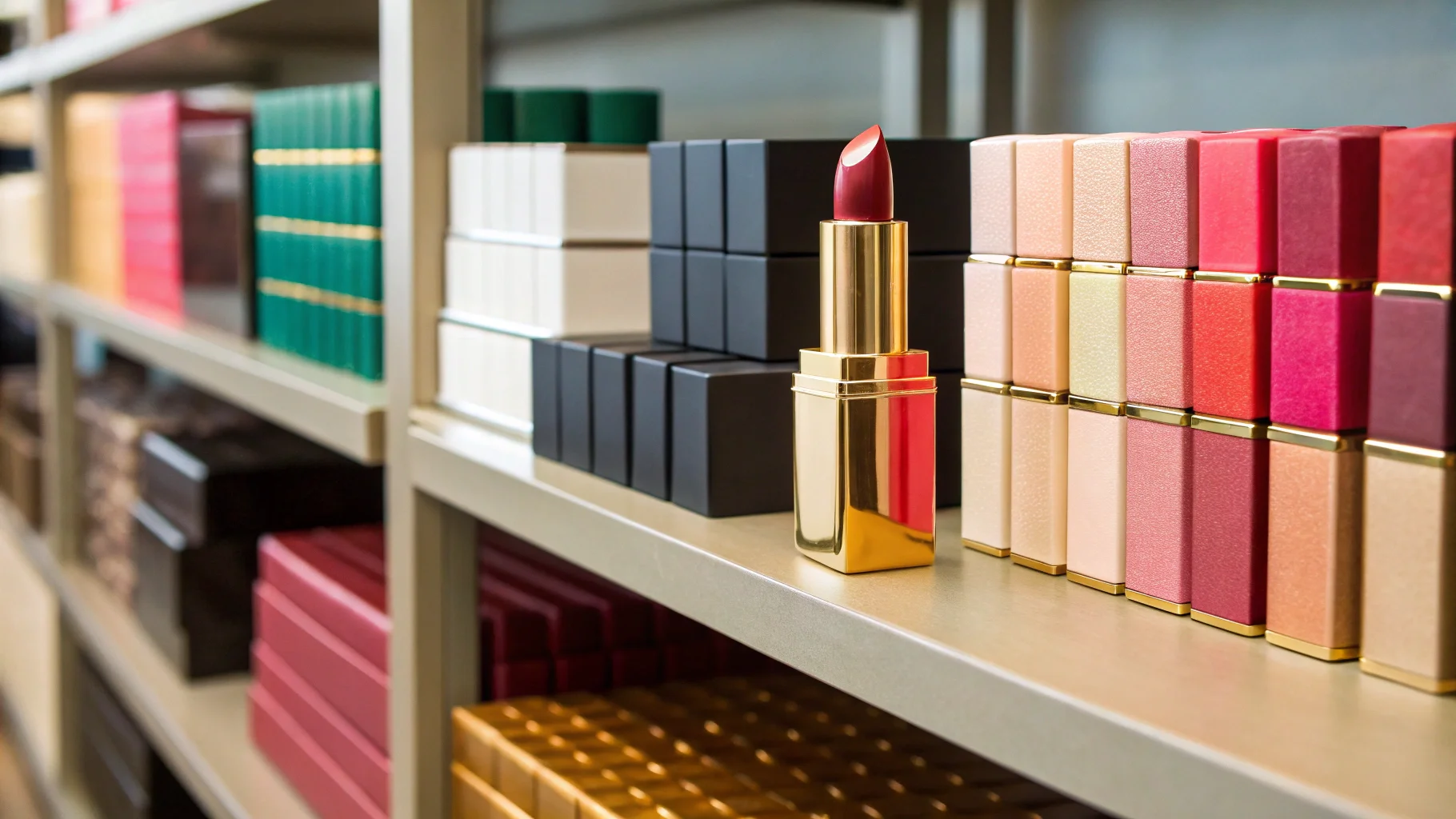 Custom printed lipstick boxes on a production line