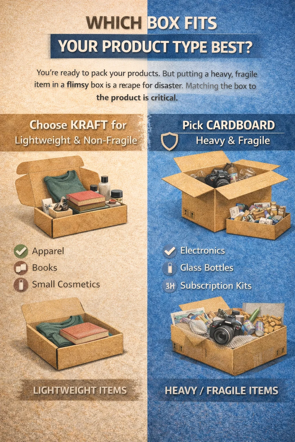 Different products in appropriate boxes