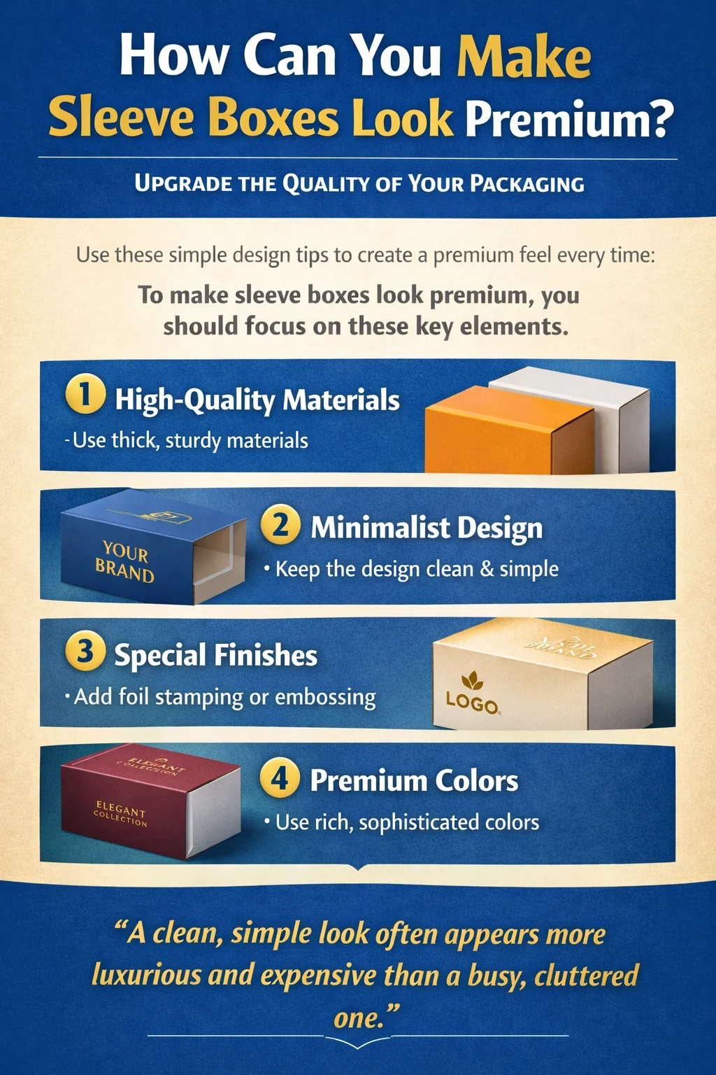 A minimalist sleeve box with gold foil stamping on thick, textured paper