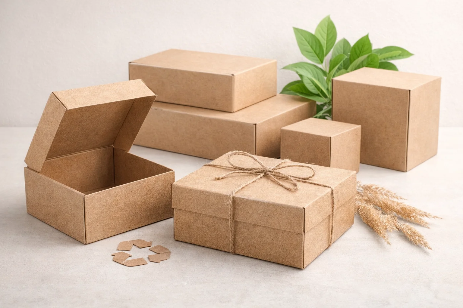 a stack of brown kraft boxes