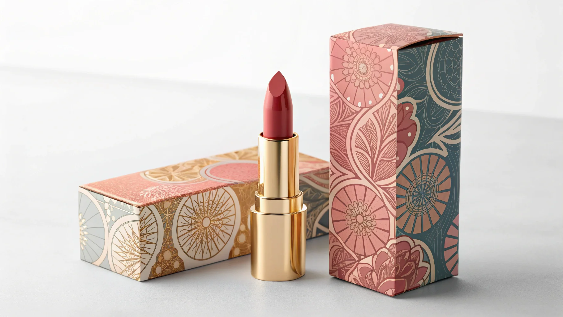 A close-up on a lipstick box design detail