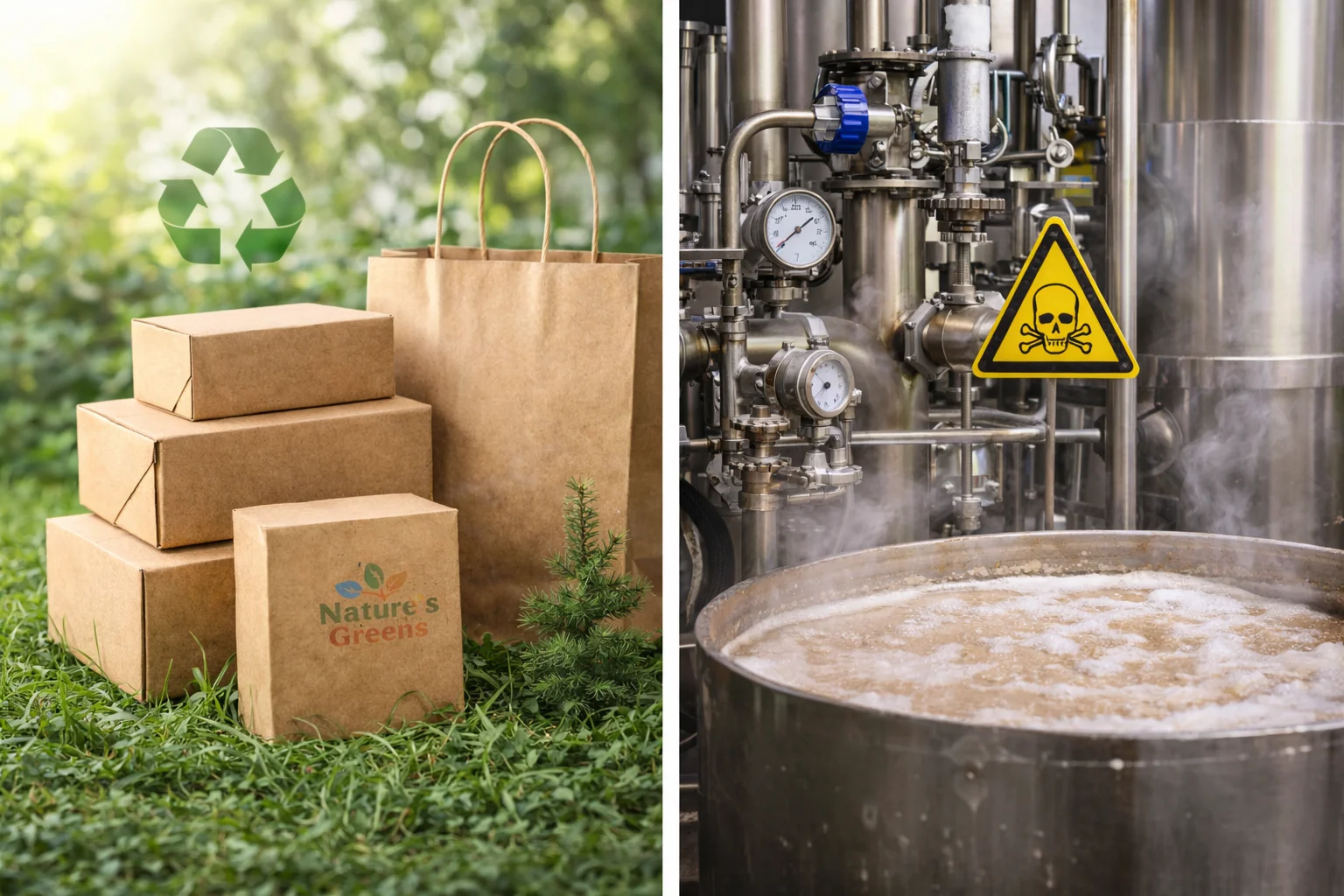 An infographic comparing the sustainability of kraft paper, plastic, and other materials