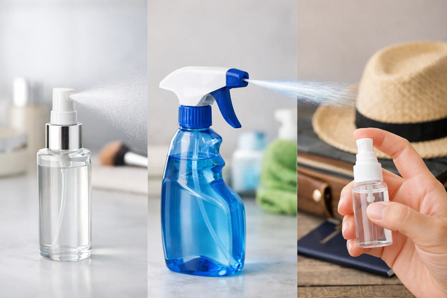 Different Types of Sprayers An array of different spray heads, from fine mist to trigger